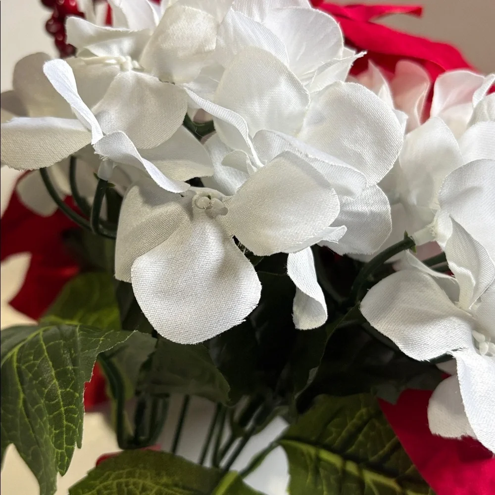 Poinsettia Bushes White Hydrangeas Holiday Red Poinsettia & Berry Set of 5